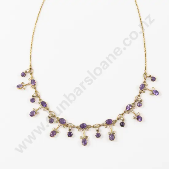Victorian 15ct Amethyst and Seed Pearl Necklace