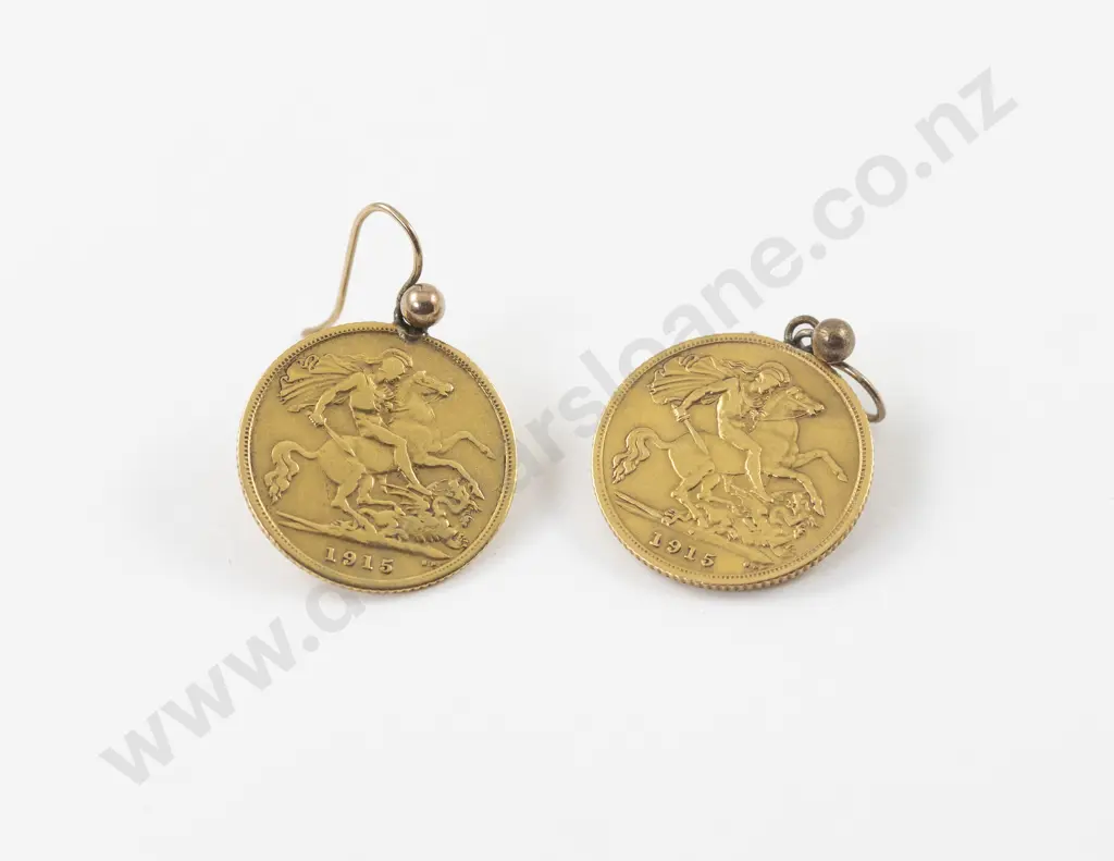 Pair 1915 Gold Half Sovereign Earrings Image 1++