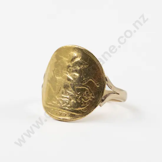 Vict 1899 Gold Sovereign Coin Dress Ring