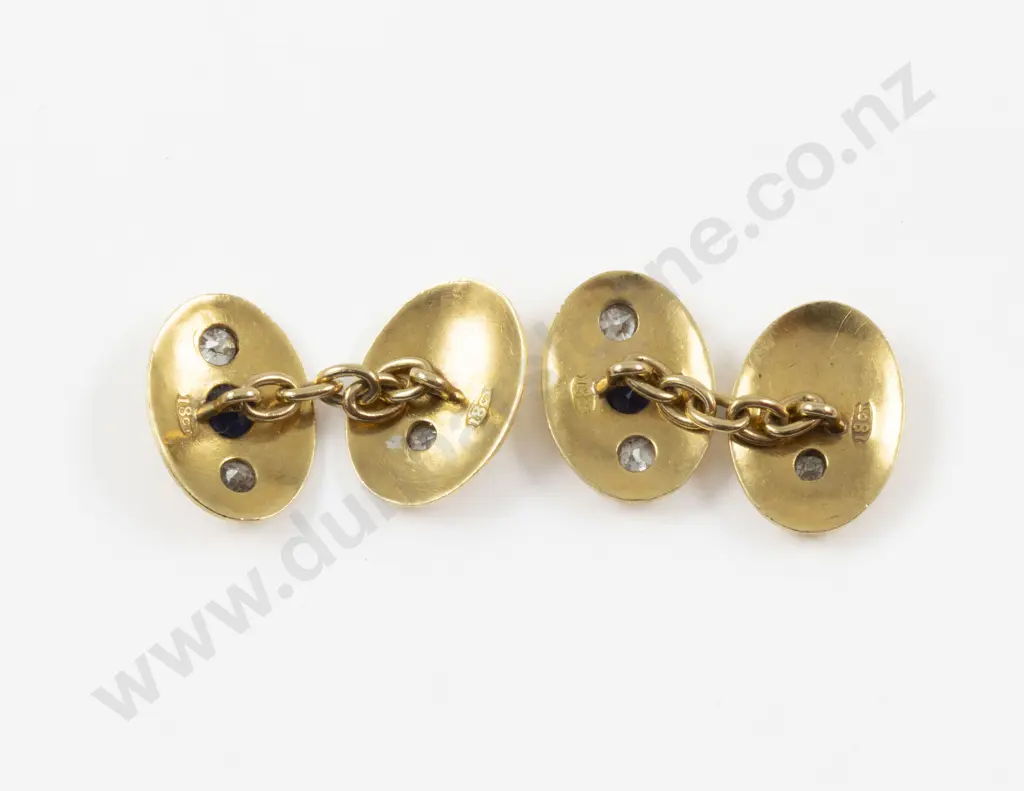 Pair 18ct Ten Stone Diamond Sapphire and Pearl Cufflinks Image 1++