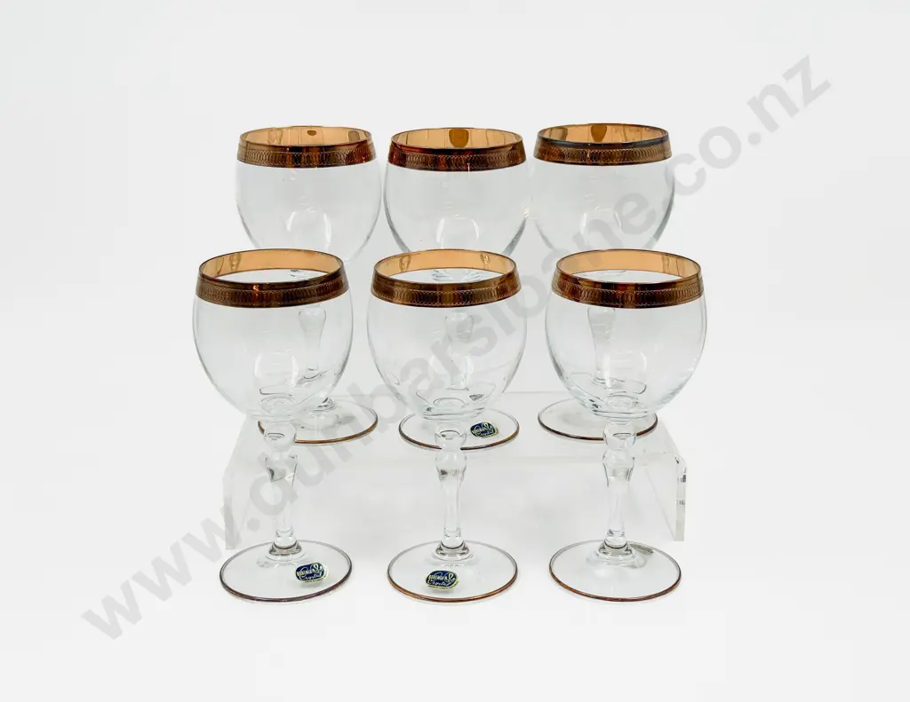 Boxed Set of Six Bohemia Crystal Wine Goblets Image 1++