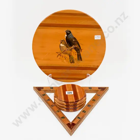 Two Pieces of Sovereign Ware and NZ Timber Cribbage Counter Holder