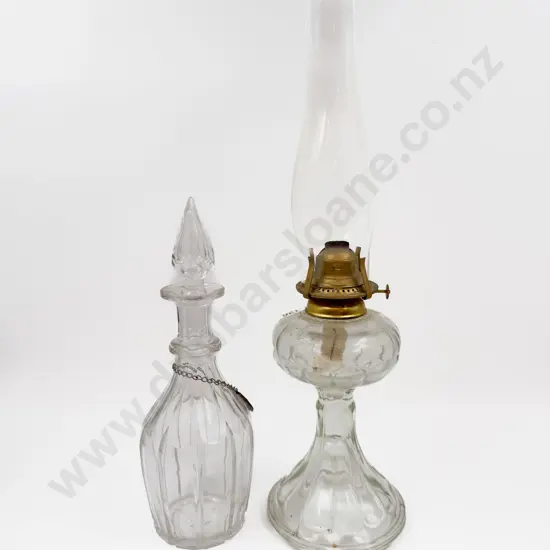 Glass Decanter and Kerosene Lamp