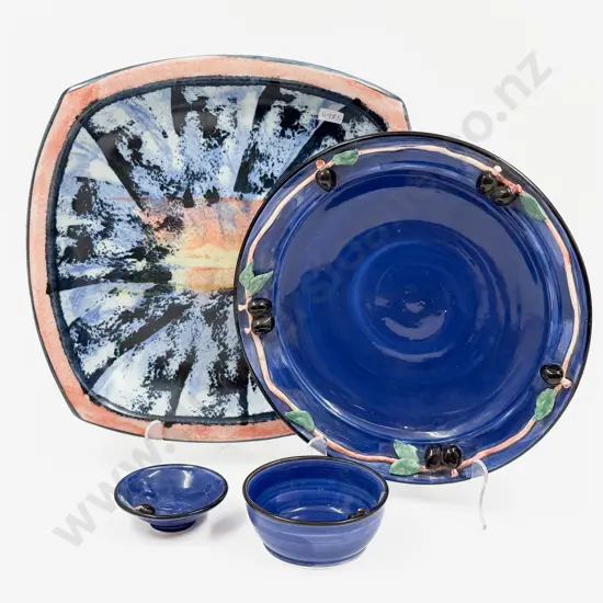Three Pieces of Catherine Dawson Pottery Servingware with Large NZ Pottery Platter