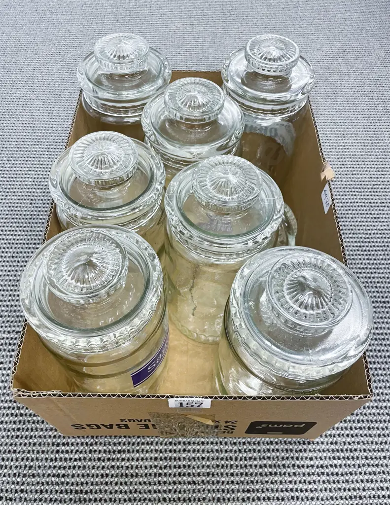 Two Boxes of Assorted Glass Jars Image 1++