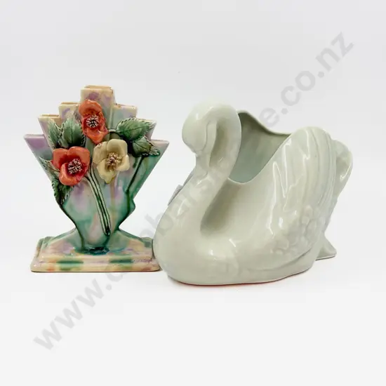 NZ Studio Ceramics Swan Vase and Other Stem Vase