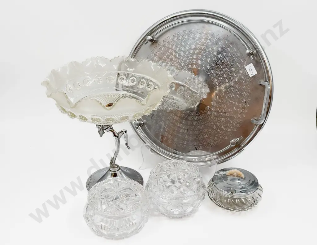 Art Deco Chrome and Glass Comport together with Assorted Image 1++