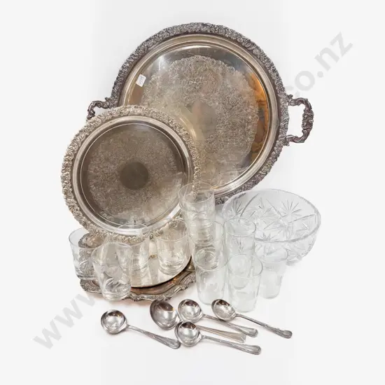 Qty of Crystal and Glassware with Three Assorted Circular S/P Trays