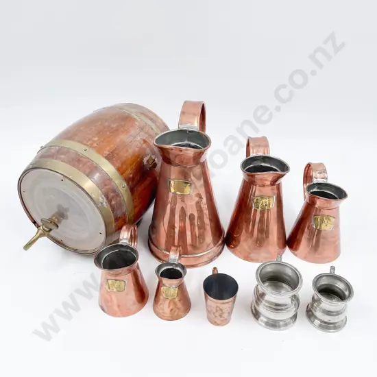 Graduated Set of Five Copper Measures with Others