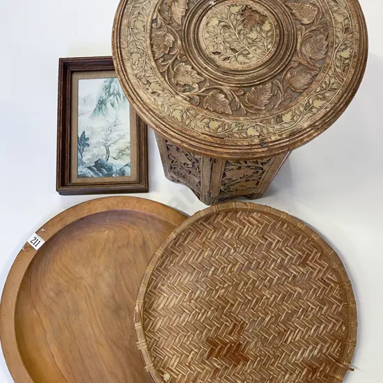 Carved Folding Occ. Table with NZ Kauri Charger etc