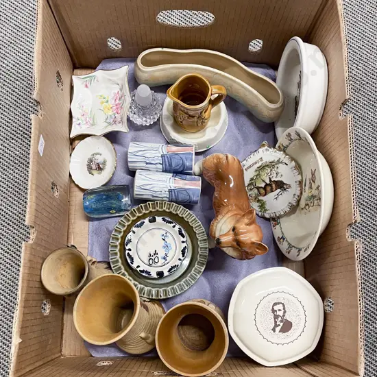 Box Qty Of Assorted China and Ornaments including Carltonware Novelty Salt & Pepper Shakers