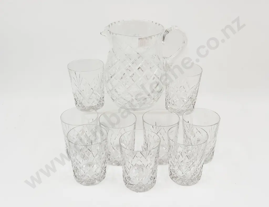Crystal Jug and Nine Associated Crystal Tumblers Image 1++