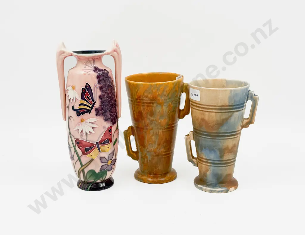 Pair of Shorter and Sons Vases with Moorcroft Style Vase Image 1++