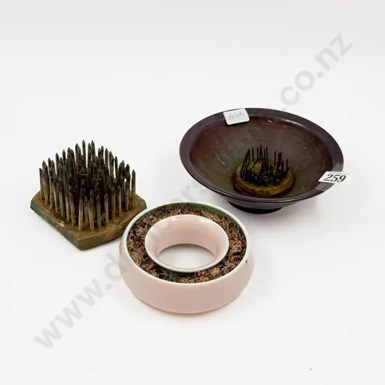 Pottery Bowl with Flower Trough and Two Flower Frogs