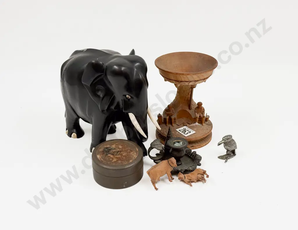 Ebony Elephant with Carving Ornament and Others Image 1++