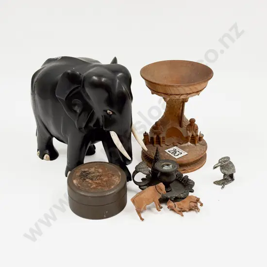 Ebony Elephant with Carving Ornament and Others