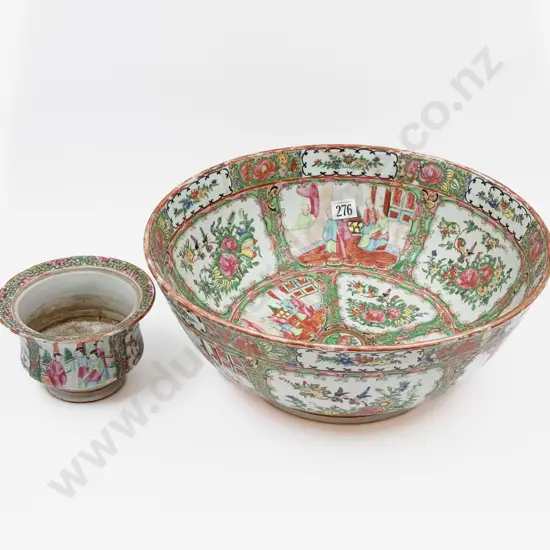 Large Chinese Famille Table Bowl and Small Planter (faults to planter)