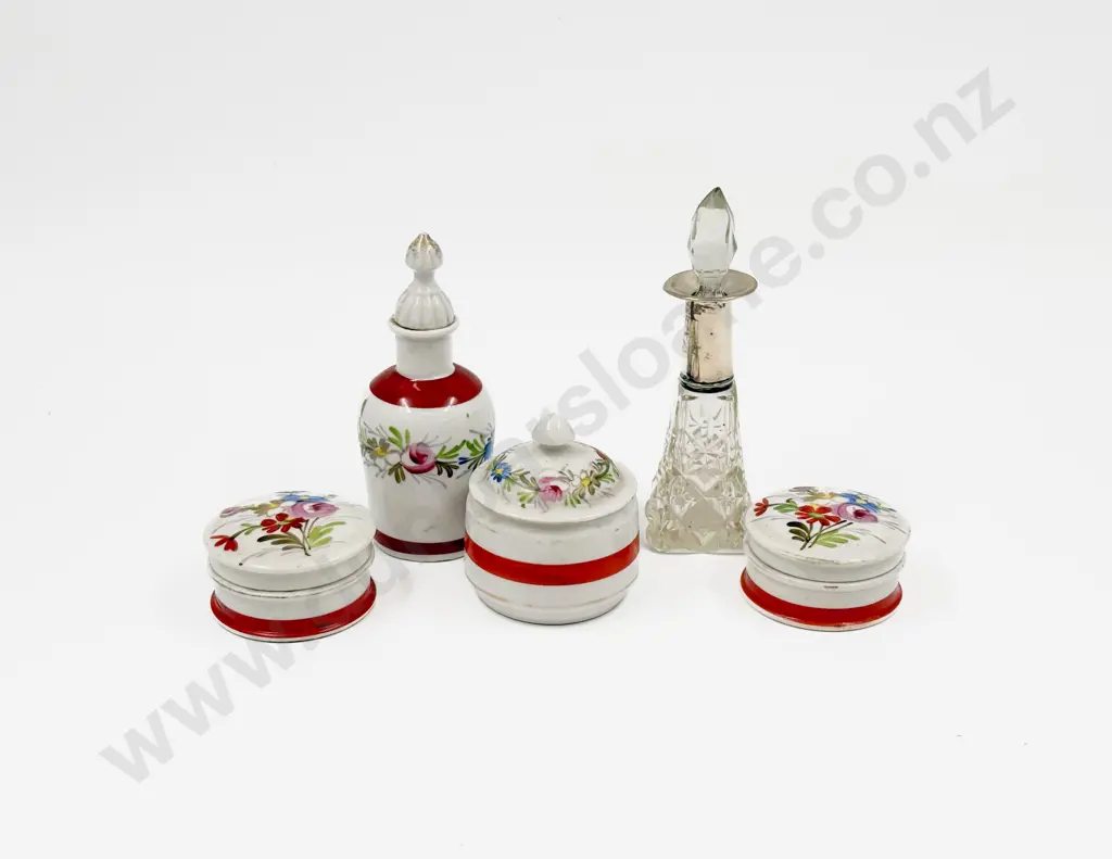S/S Collared Scent Bottle with Assorted Ceramic Vanity Jars/Bottles Image 1++