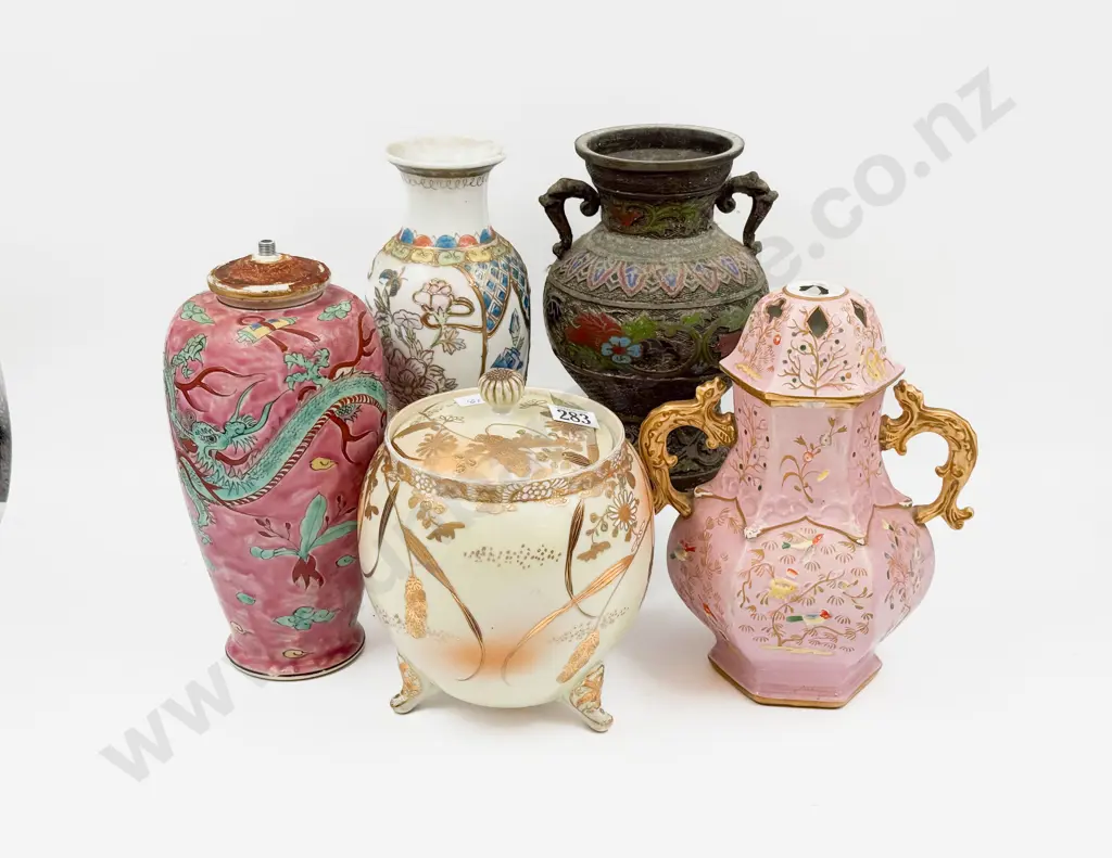 Footed Ginger Jar with Assorted Vases etc (A/F) Image 1++