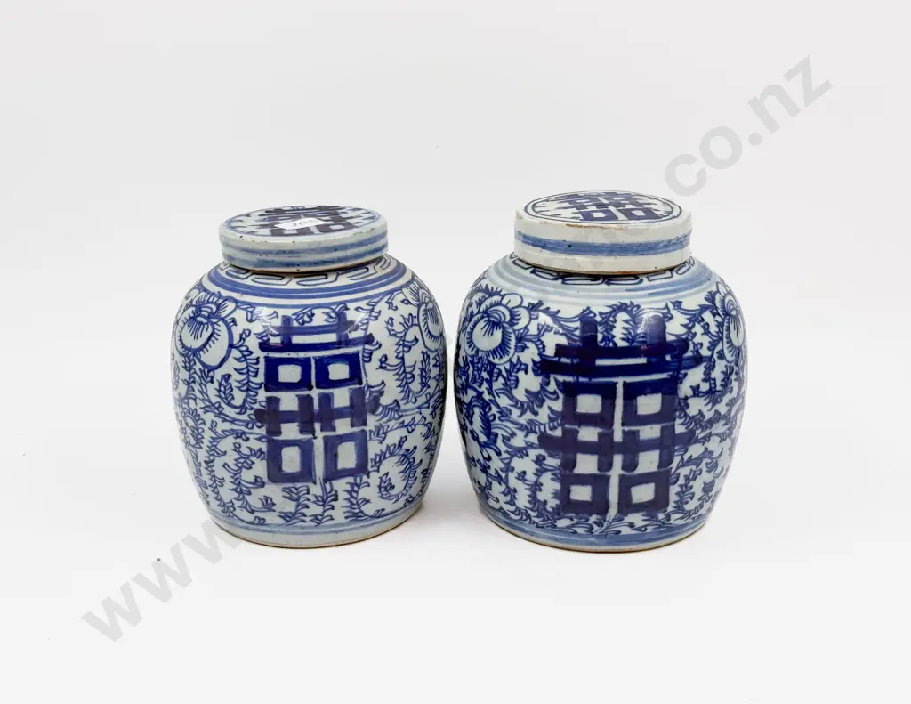 Pair of Chinese Blue and White Ginger Jars Image 1++