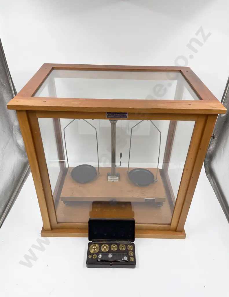Griffin & George Twin Pan Chemical Balance Scales in Glass Display Case Image 1++
