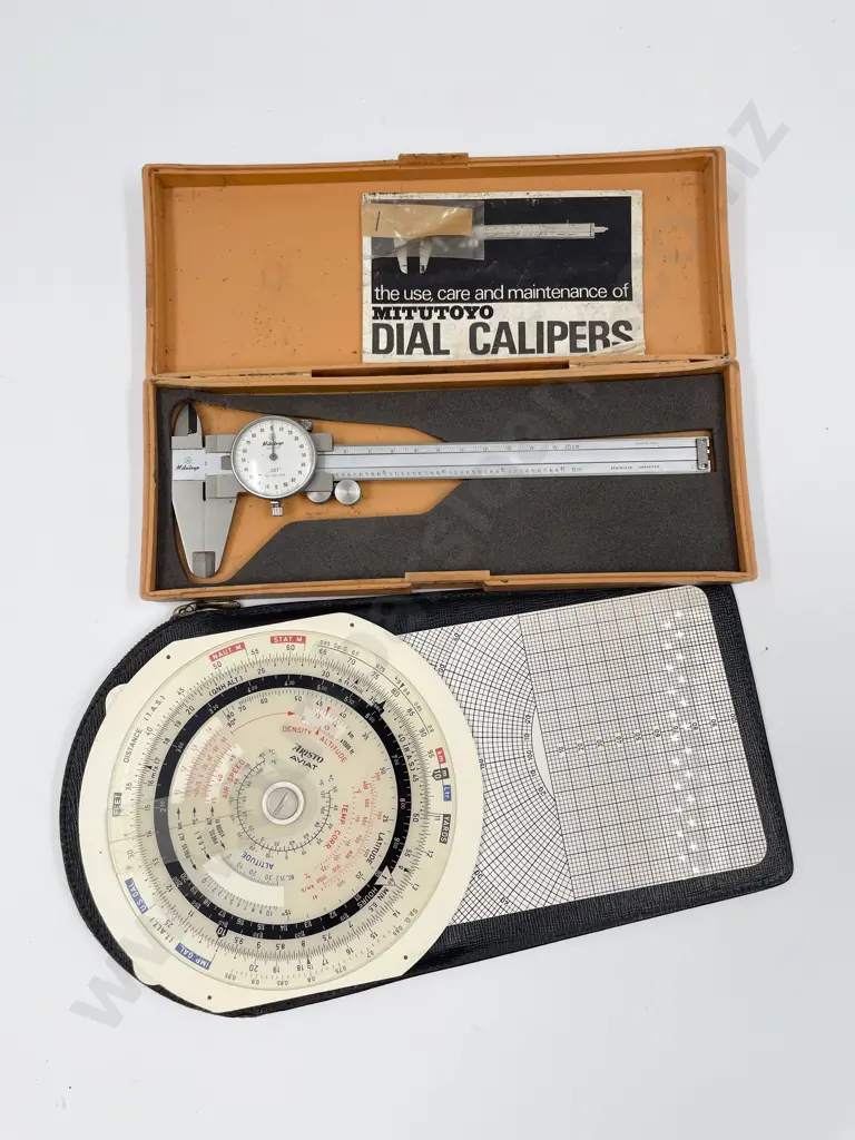 Vintage Flight Computer together with Dial Calipers in Case Image 1++