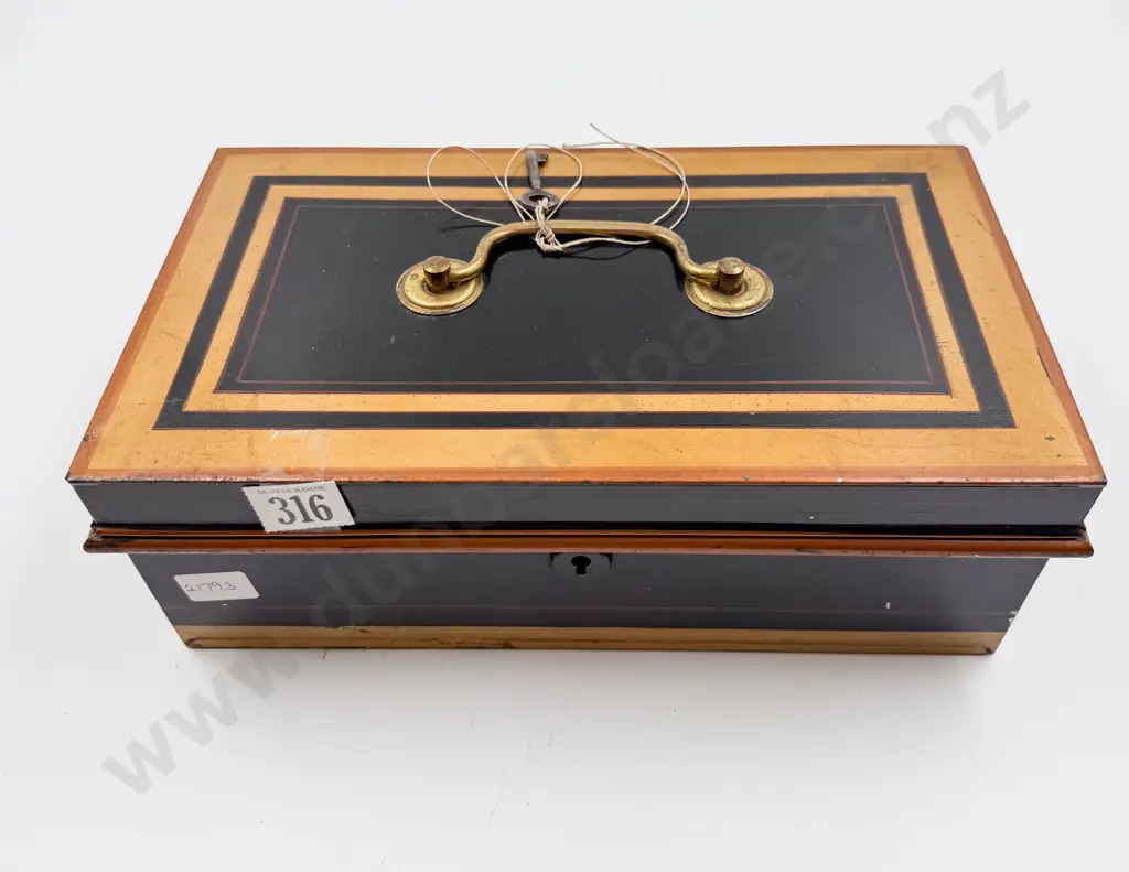 Vintage Cache Box with Assorted Vintage Items Including Pocket Knives Measuring Tape Etc Image 1++