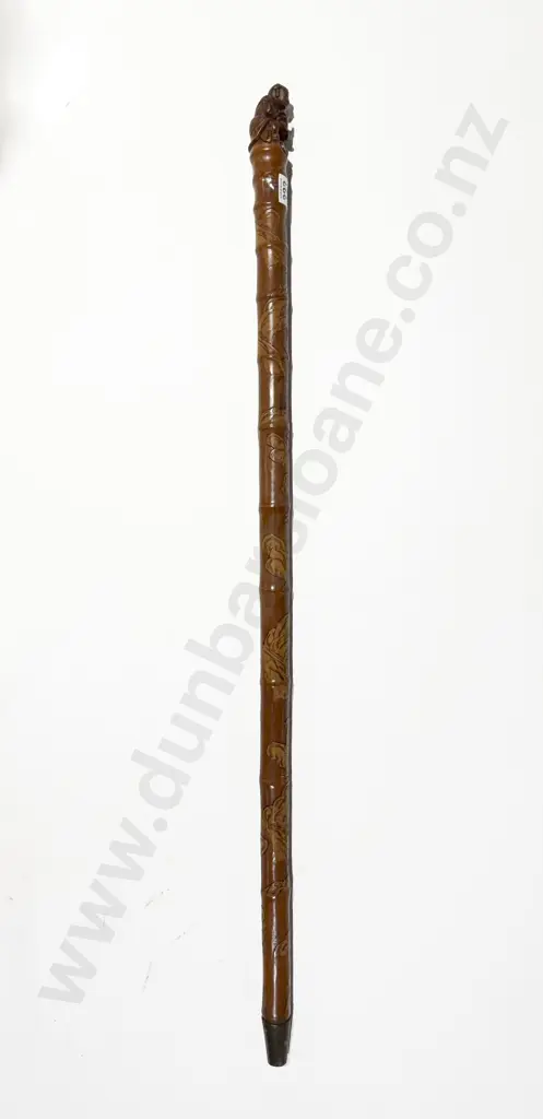 Vintage Finely Carved Chinese Bamboo Walking Stick Image 1++