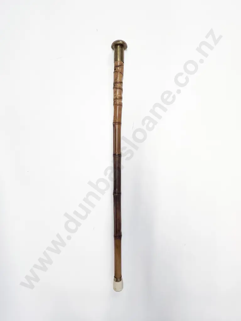 Heavy Brass Finial Bamboo Walking Stick initialed OSBM Image 1++