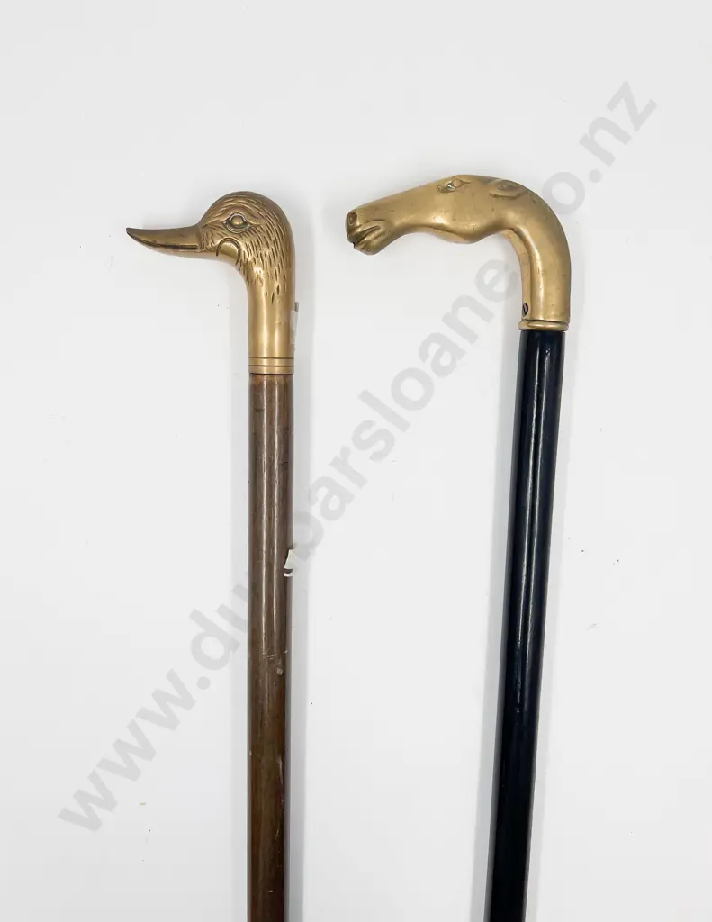 Two Brass Animal Handled Walking Sticks Image 1++