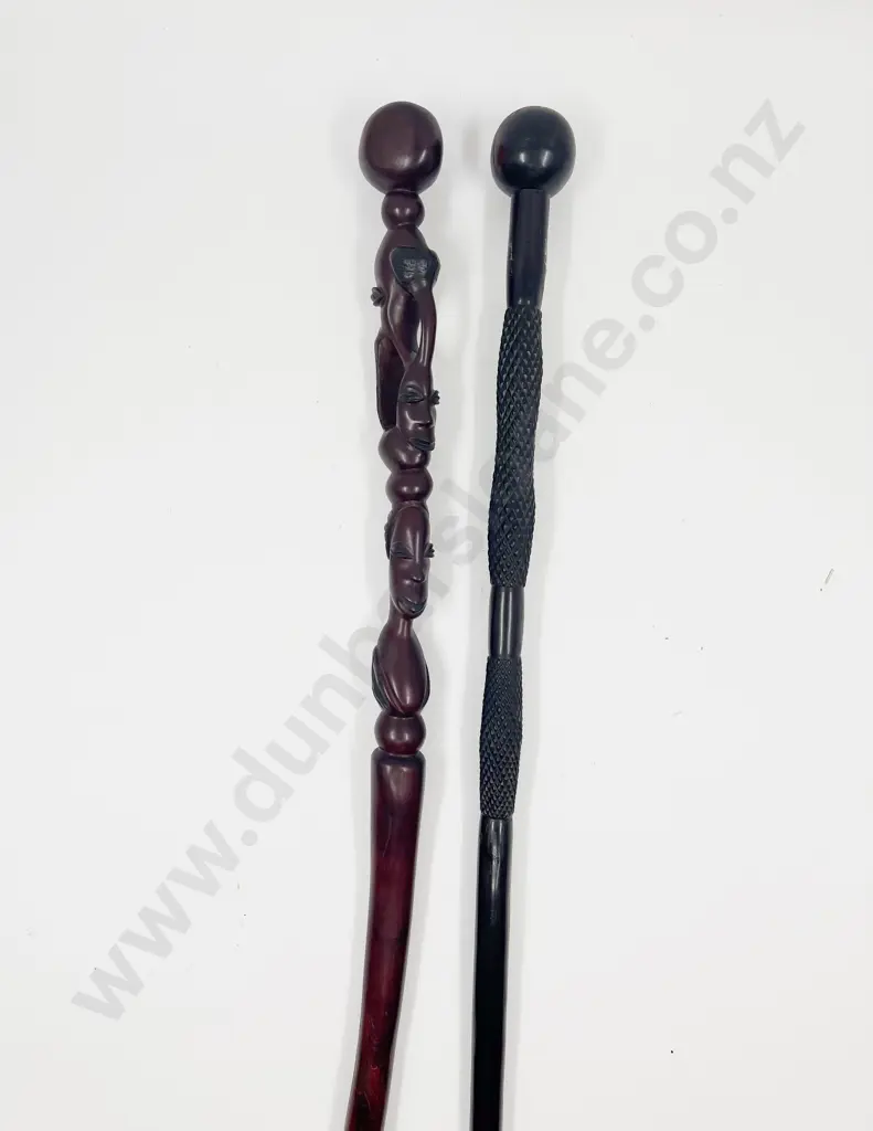 Two African Carved Walking Sticks Image 1++