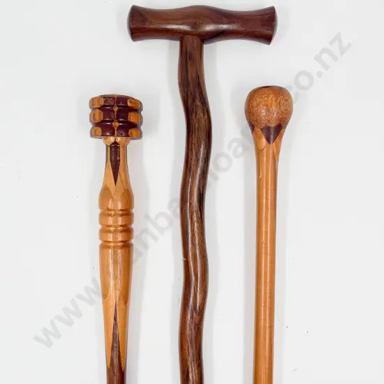 Three Inlaid and Plain Walking Sticks