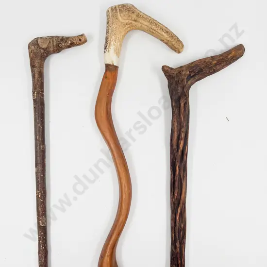 Three Natural Form and Antler Walking Sticks