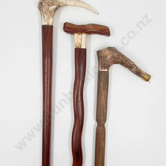 Three Antler Mounted Walking Sticks