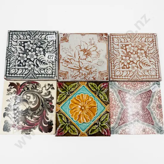 Six Assorted Vintage Decorative Tiles