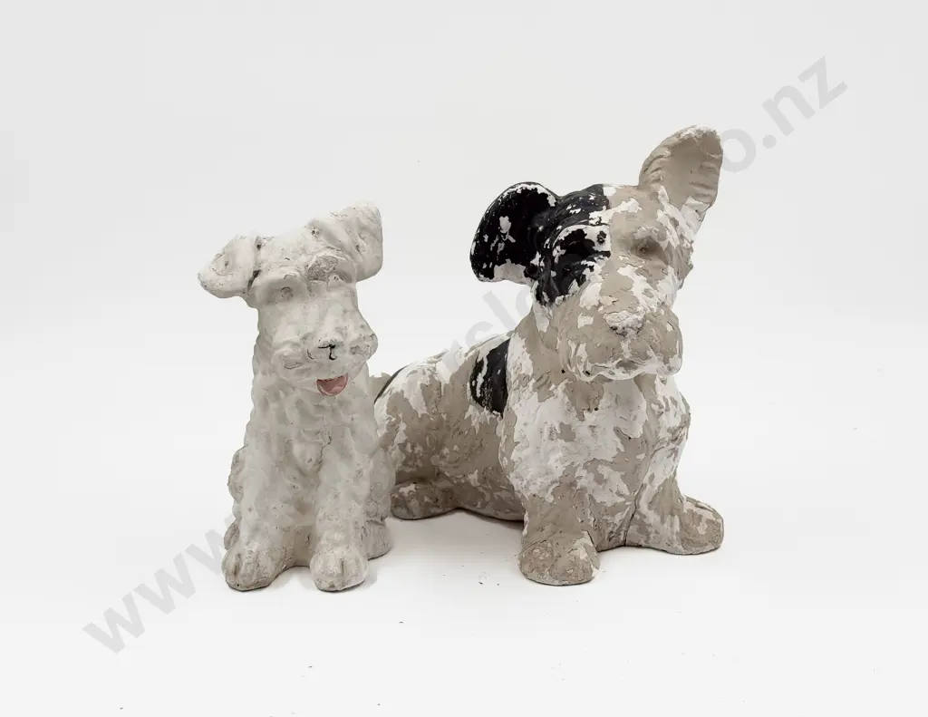 Two Concrete Dog Form Garden Ornaments Image 1++