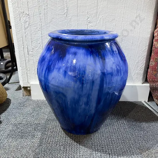 Large Blue Glazed Garden Pot