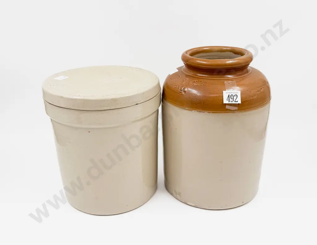 Stoneware Crock & Stoneware Lidded Jar Image 1++