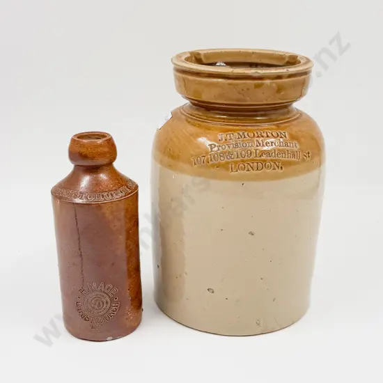 Lidded Stoneware Crock & Bottle