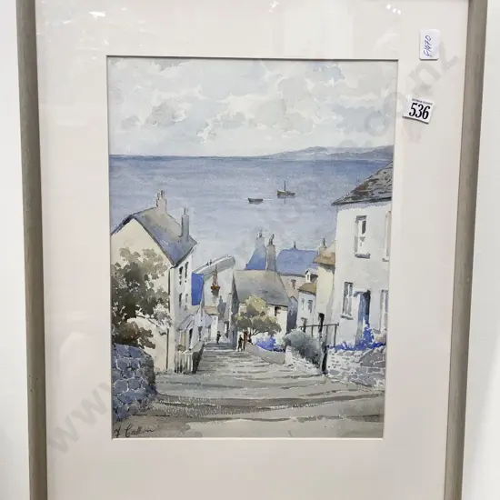 Indistinctly Signed - Seaside Townscape - W/C