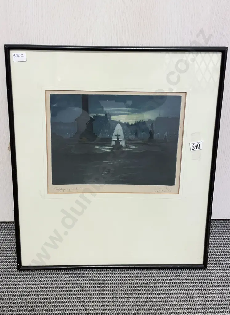 Indistinctly Signed - Trafalgar Square London - Coloured Etching Image 1++