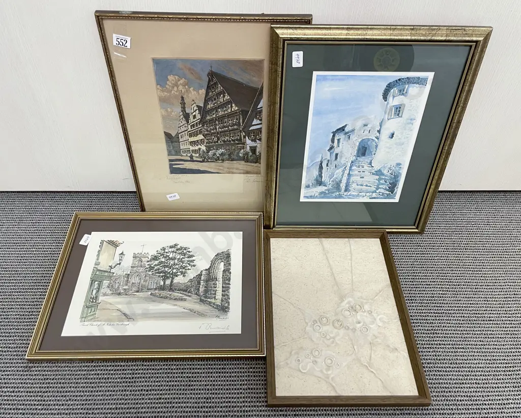 European Etching & Three Assorted Framed Works Image 1++