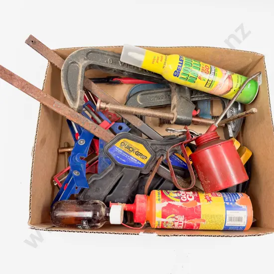 Box of Assorted Clamps Etc