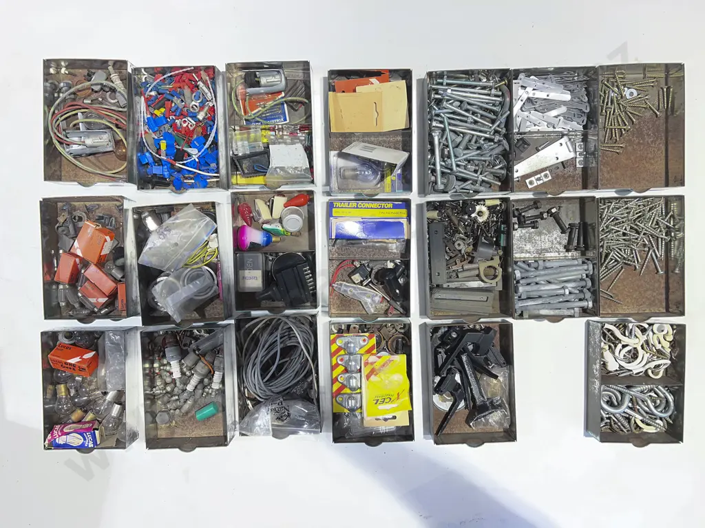 Two Vintage Modular Multi-Drawer Organisers with Assorted Screws & Tool Accessories Image 1++