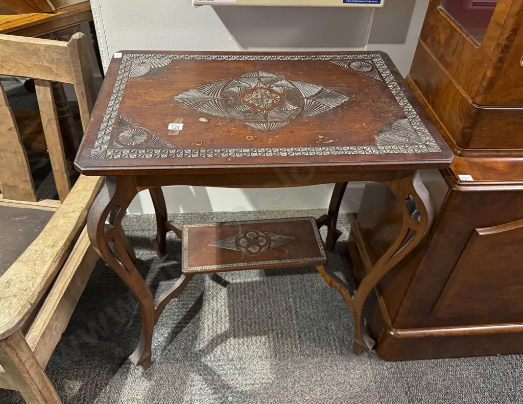 Chip Carved Two-Tier Side Table Image 1++