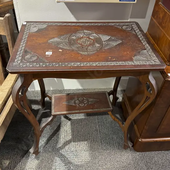 Chip Carved Two-Tier Side Table