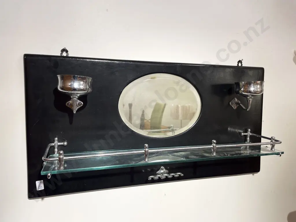 Wall Hanging Bathroom Mirror with Glass Shelf Image 1++