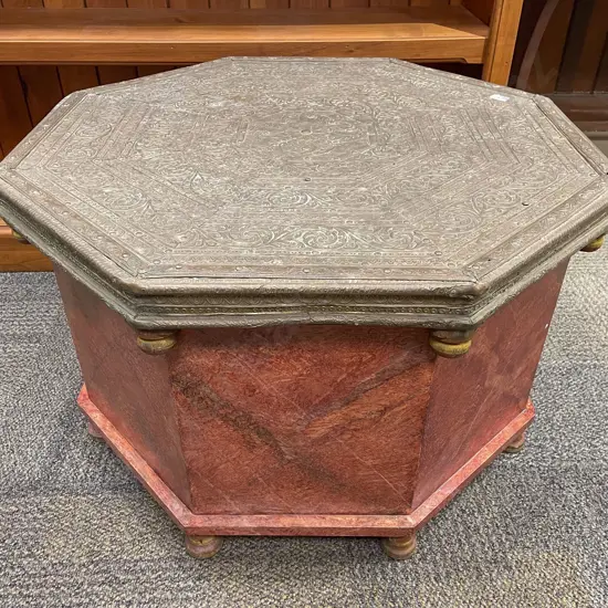 Indian Brass Topped Octagonal Coffee Table