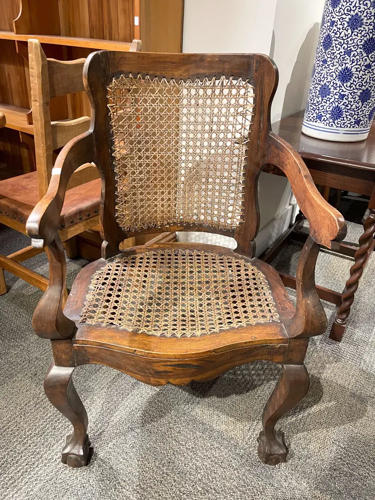 Early Victorian Mahogany Caned Back Carver Chair on Ball & Claw Feet Image 1++