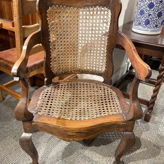 Early Victorian Mahogany Caned Back Carver Chair on Ball & Claw Feet